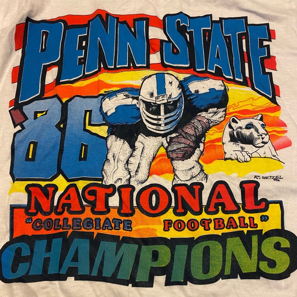 Vintage 86’ PennState BRIGHT COLORS PAPER THIN tee